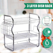 Load image into Gallery viewer, 2/3 Tiers Multifunctional Dish Drainer Cutlery Cup Drying Holder Rack Stainless Steel Drainer Tray Kitchen For Kitchen ware Mug
