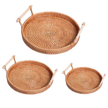 Load image into Gallery viewer, Round Cracker Tea Storage Tray Bread Basket Rattan Woven Storage Snack Fruit Plate Hotel Essential Oil Tray With Handle New
